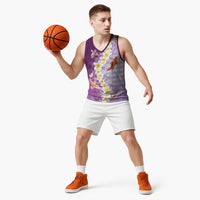 Hawaii And Japan Basketball Jersey Plumeria Lei With Koi Fish Purple LT05 - Polynesian Pride