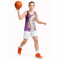Hawaii And Japan Basketball Jersey Plumeria Lei With Koi Fish Purple LT05 - Polynesian Pride
