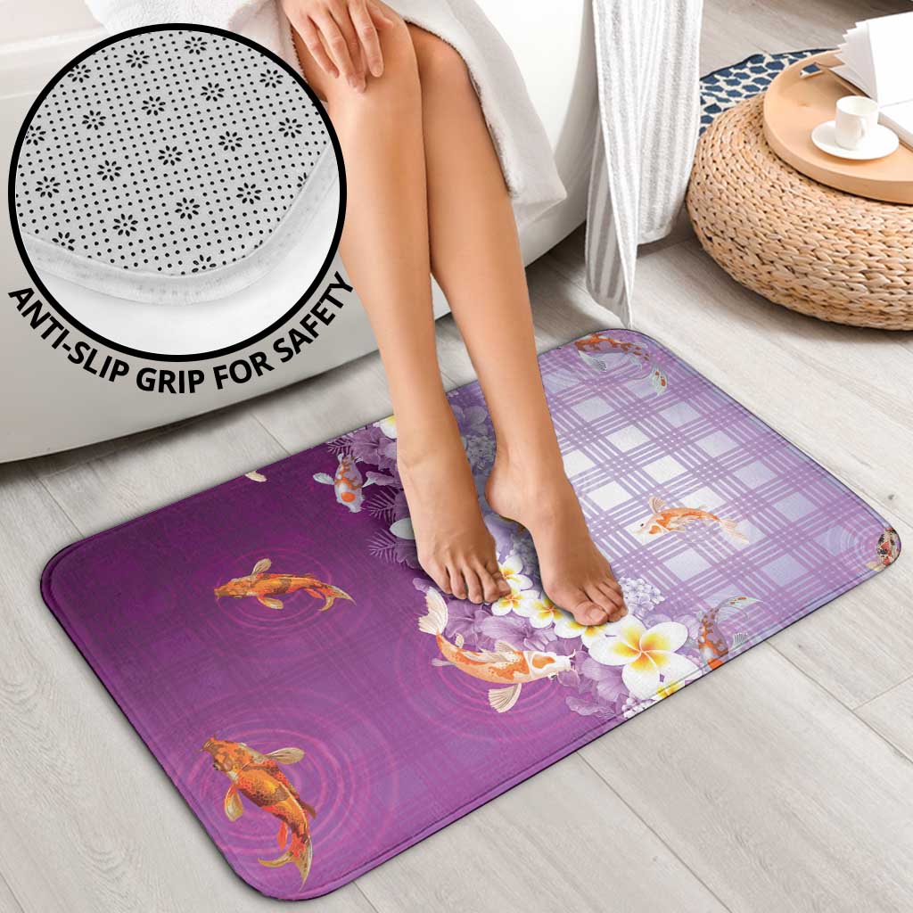 Hawaii And Japan Bathroom Set Plumeria Lei With Koi Fish Purple - Polynesian Pride