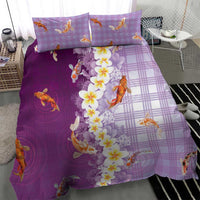 Hawaii And Japan Bedding Set Plumeria Lei With Koi Fish Purple - Polynesian Pride