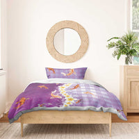 Hawaii And Japan Bedding Set Plumeria Lei With Koi Fish Purple - Polynesian Pride
