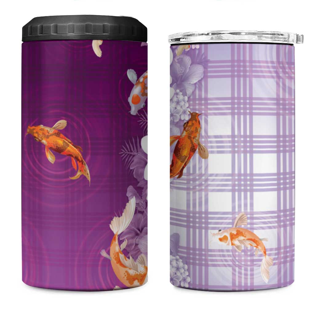 Hawaii And Japan 4 in 1 Can Cooler Tumbler Plumeria Lei With Koi Fish Purple - Polynesian Pride