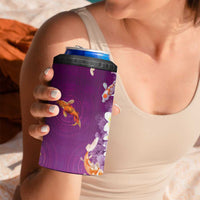 Hawaii And Japan 4 in 1 Can Cooler Tumbler Plumeria Lei With Koi Fish Purple - Polynesian Pride