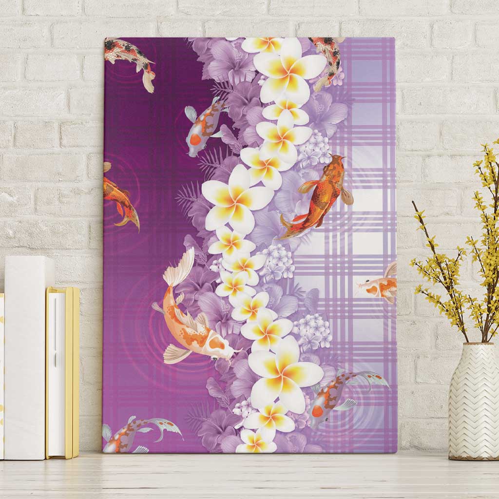 Hawaii And Japan Canvas Wall Art Plumeria Lei With Koi Fish Purple LT05 Without Frame Purple - Polynesian Pride