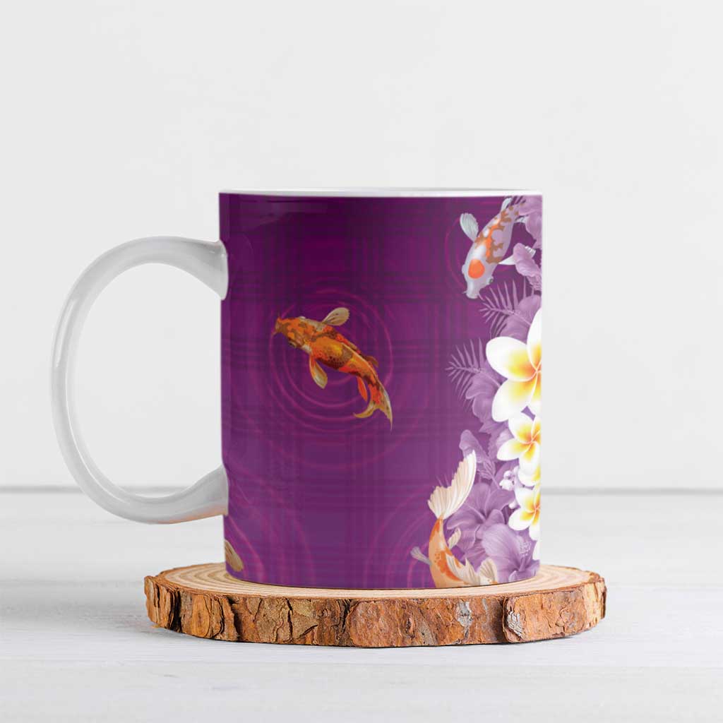 Hawaii And Japan Ceramic Mug Plumeria Lei With Koi Fish Purple LT05 Purple - Polynesian Pride