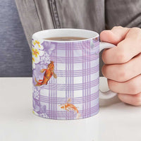 Hawaii And Japan Ceramic Mug Plumeria Lei With Koi Fish Purple LT05 - Polynesian Pride