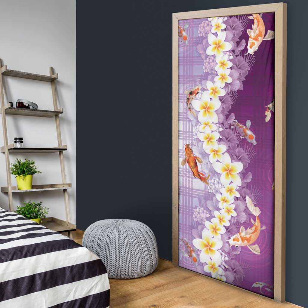 Hawaii And Japan Door Cover Plumeria Lei With Koi Fish Purple LT05 - Polynesian Pride