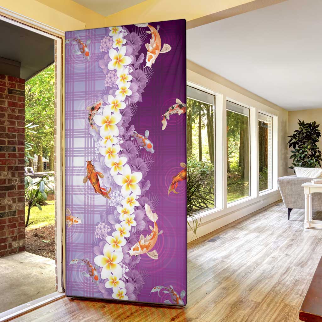 Hawaii And Japan Door Cover Plumeria Lei With Koi Fish Purple LT05 - Polynesian Pride
