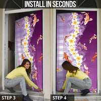 Hawaii And Japan Door Cover Plumeria Lei With Koi Fish Purple LT05 - Polynesian Pride