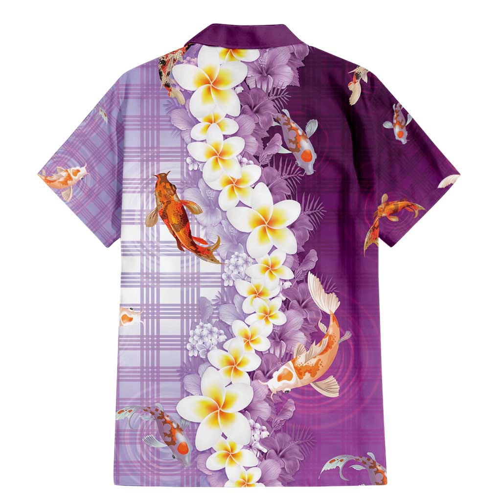 Hawaii And Japan Family Matching Mermaid Dress and Hawaiian Shirt Plumeria Lei With Koi Fish Purple - Polynesian Pride