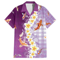 Hawaii And Japan Family Matching Off Shoulder Maxi Dress and Hawaiian Shirt Plumeria Lei With Koi Fish Purple - Polynesian Pride