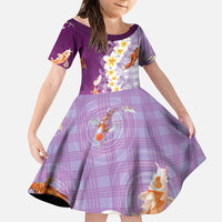 Hawaii And Japan Family Matching Puletasi and Hawaiian Shirt Plumeria Lei With Koi Fish Purple - Polynesian Pride