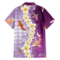 Hawaii And Japan Family Matching Puletasi and Hawaiian Shirt Plumeria Lei With Koi Fish Purple - Polynesian Pride