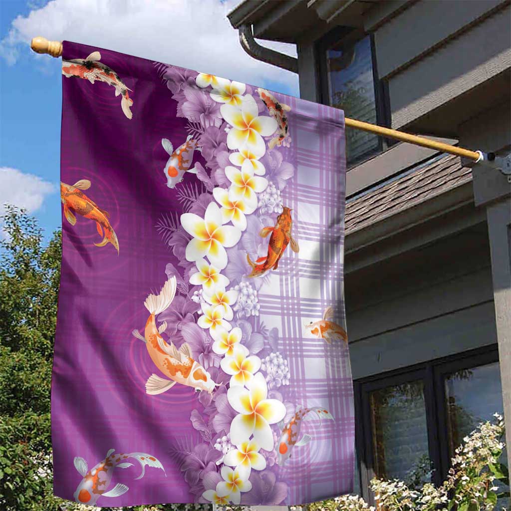 Hawaii And Japan Garden Flag Plumeria Lei With Koi Fish Purple - Polynesian Pride