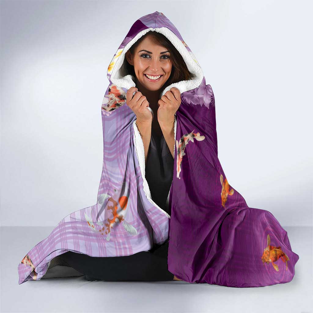 Hawaii And Japan Hooded Blanket Plumeria Lei With Koi Fish Purple LT05 - Polynesian Pride