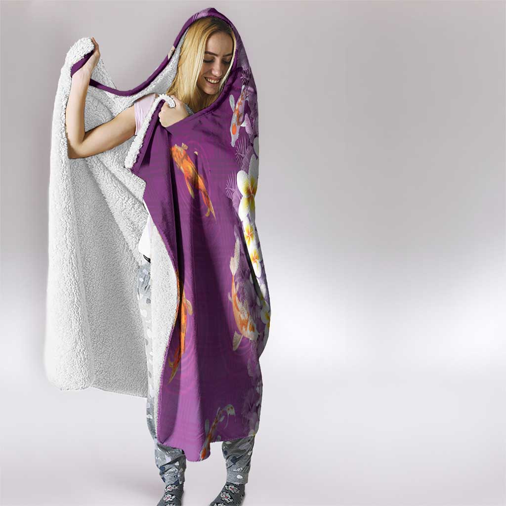Hawaii And Japan Hooded Blanket Plumeria Lei With Koi Fish Purple LT05 - Polynesian Pride