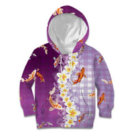 Hawaii And Japan Kid Hoodie Plumeria Lei With Koi Fish Purple LT05 Hoodie Purple - Polynesian Pride