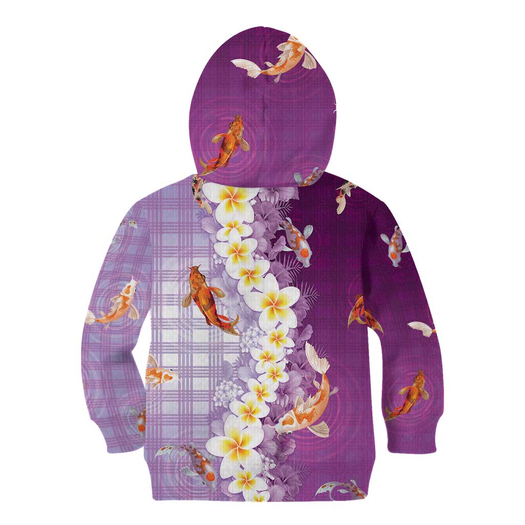 Hawaii And Japan Kid Hoodie Plumeria Lei With Koi Fish Purple LT05 - Polynesian Pride