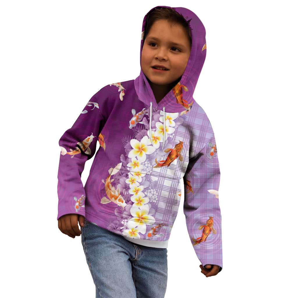 Hawaii And Japan Kid Hoodie Plumeria Lei With Koi Fish Purple LT05 - Polynesian Pride
