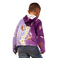 Hawaii And Japan Kid Hoodie Plumeria Lei With Koi Fish Purple LT05 - Polynesian Pride