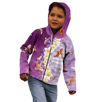 Hawaii And Japan Kid Hoodie Plumeria Lei With Koi Fish Purple LT05 - Polynesian Pride