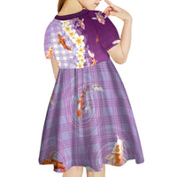 Hawaii And Japan Kid Short Sleeve Dress Plumeria Lei With Koi Fish Purple - Polynesian Pride