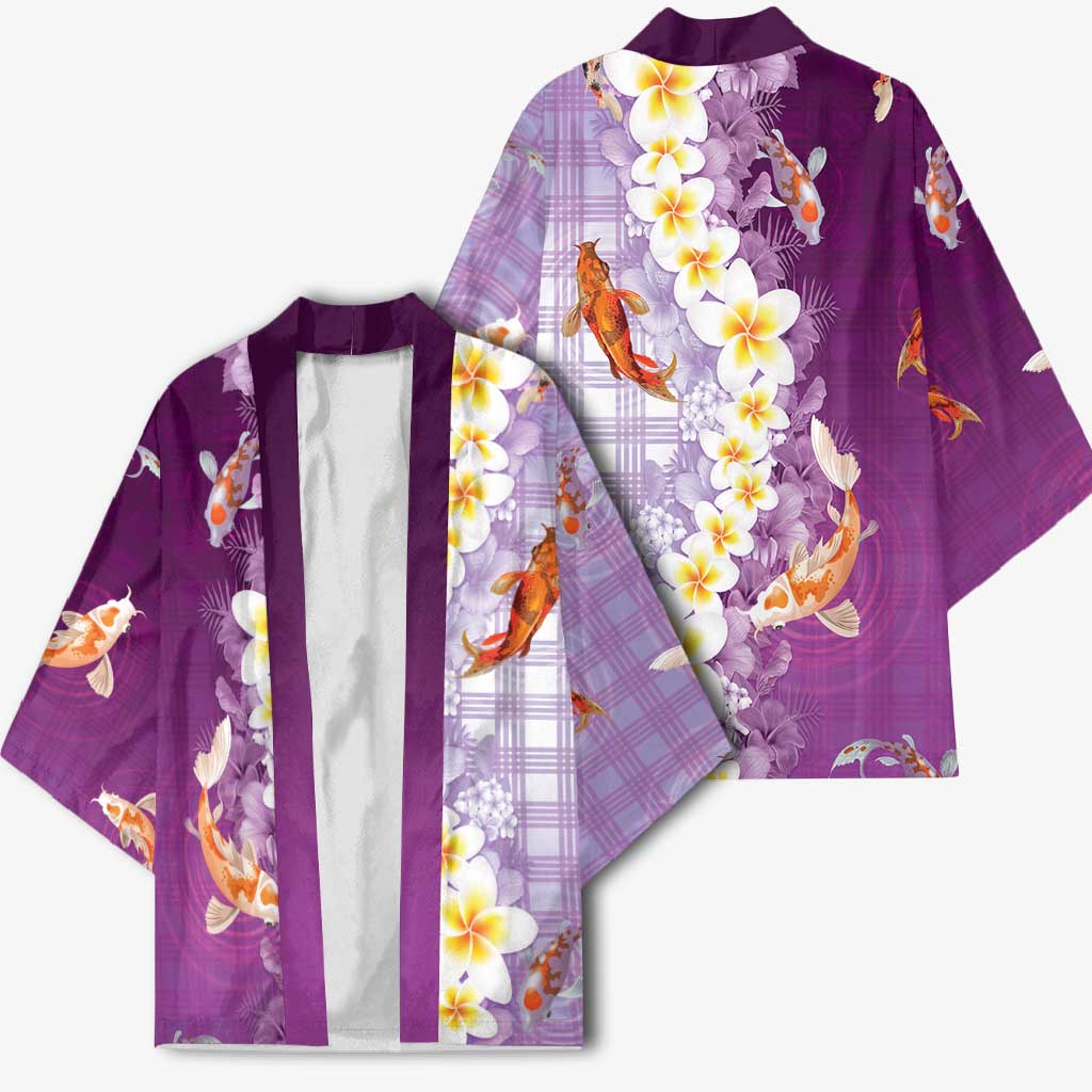 Hawaii And Japan Kimono Plumeria Lei With Koi Fish Purple - Polynesian Pride