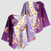Hawaii And Japan Kimono Sleeve Blouse Plumeria Lei With Koi Fish Purple LT05 - Polynesian Pride