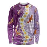 Hawaii And Japan Long Sleeve Shirt Plumeria Lei With Koi Fish Purple LT05 Unisex Purple - Polynesian Pride