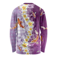 Hawaii And Japan Long Sleeve Shirt Plumeria Lei With Koi Fish Purple LT05 - Polynesian Pride