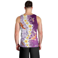 Hawaii And Japan Men Tank Top Plumeria Lei With Koi Fish Purple LT05 - Polynesian Pride