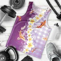 Hawaii And Japan Men Tank Top Plumeria Lei With Koi Fish Purple LT05 - Polynesian Pride