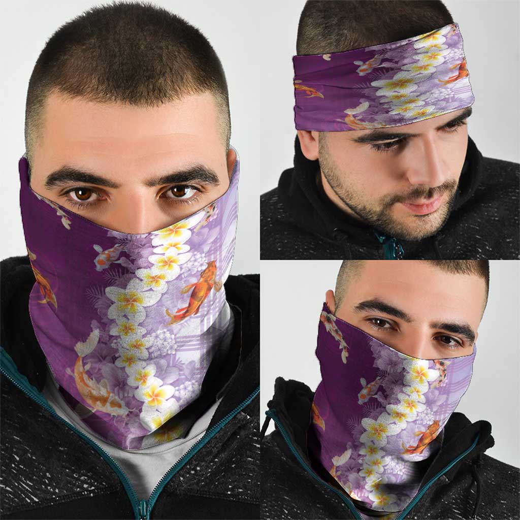 Hawaii And Japan Neck Gaiter Plumeria Lei With Koi Fish Purple LT05 - Polynesian Pride