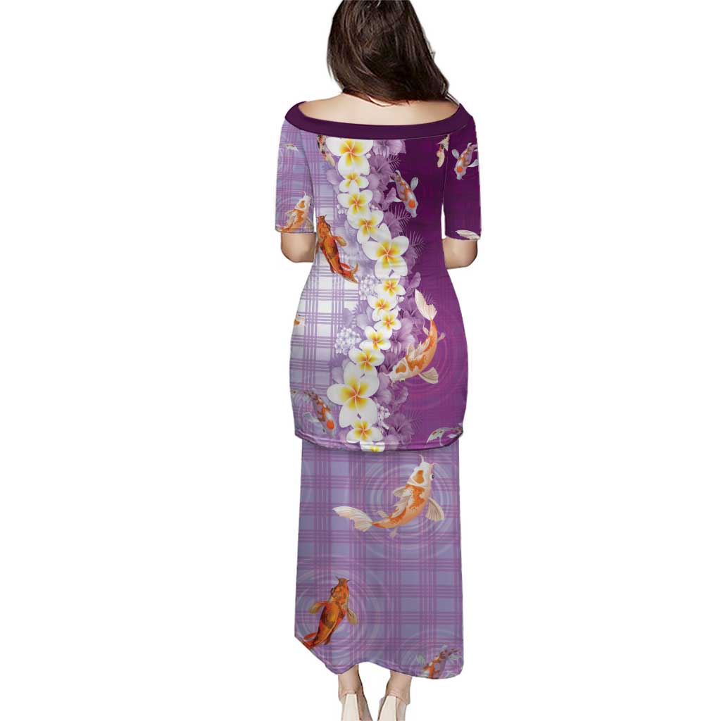 Hawaii And Japan Puletasi Plumeria Lei With Koi Fish Purple LT05 - Polynesian Pride