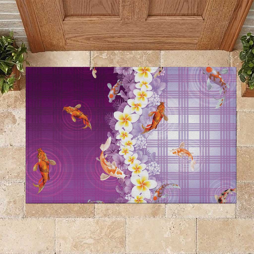 Hawaii And Japan Rubber Doormat Plumeria Lei With Koi Fish Purple LT05 Purple - Polynesian Pride