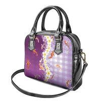 Hawaii And Japan Shoulder Handbag Plumeria Lei With Koi Fish Purple - Polynesian Pride