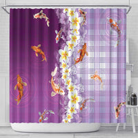 Hawaii And Japan Shower Curtain Plumeria Lei With Koi Fish Purple - Polynesian Pride