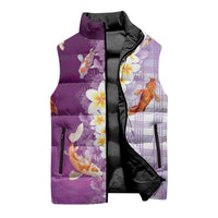 Hawaii And Japan Sleeveless Puffer Jacket Plumeria Lei With Koi Fish Purple LT05 - Polynesian Pride