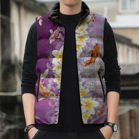 Hawaii And Japan Sleeveless Puffer Jacket Plumeria Lei With Koi Fish Purple LT05 - Polynesian Pride