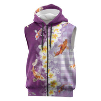Hawaii And Japan Sleeveless Zip Hoodie Plumeria Lei With Koi Fish Purple LT05 Purple - Polynesian Pride