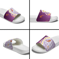 Hawaii And Japan Slide Sandals Plumeria Lei With Koi Fish Purple - Polynesian Pride