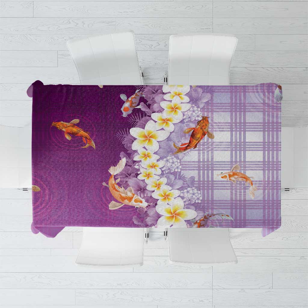 Hawaii And Japan Tablecloth Plumeria Lei With Koi Fish Purple LT05 Purple - Polynesian Pride