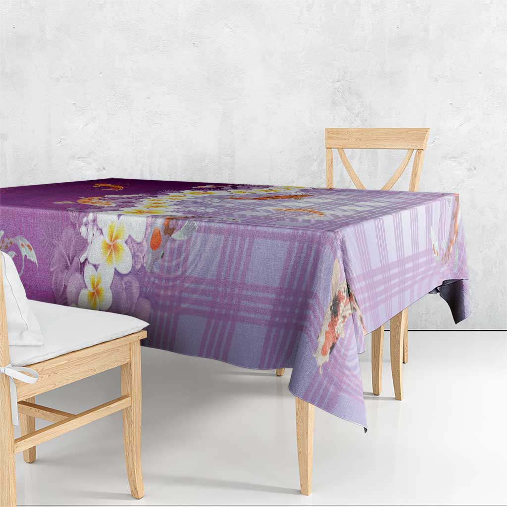 Hawaii And Japan Tablecloth Plumeria Lei With Koi Fish Purple LT05 - Polynesian Pride