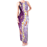 Hawaii And Japan Tank Maxi Dress Plumeria Lei With Koi Fish Purple - Polynesian Pride