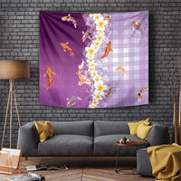 Hawaii And Japan Tapestry Plumeria Lei With Koi Fish Purple - Polynesian Pride