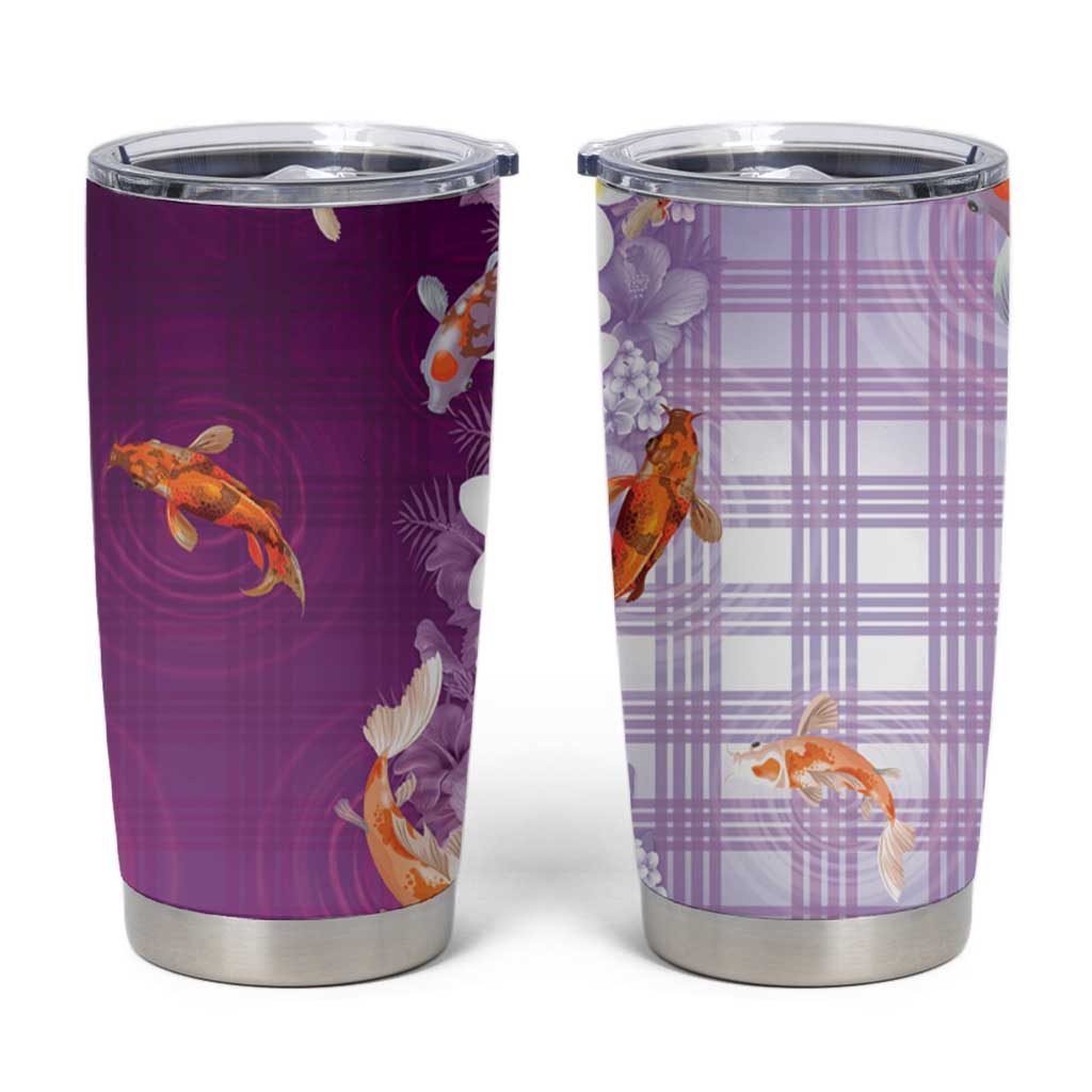 Hawaii And Japan Tumbler Cup Plumeria Lei With Koi Fish Purple LT05 Purple - Polynesian Pride