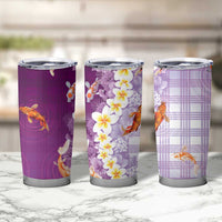 Hawaii And Japan Tumbler Cup Plumeria Lei With Koi Fish Purple LT05 - Polynesian Pride