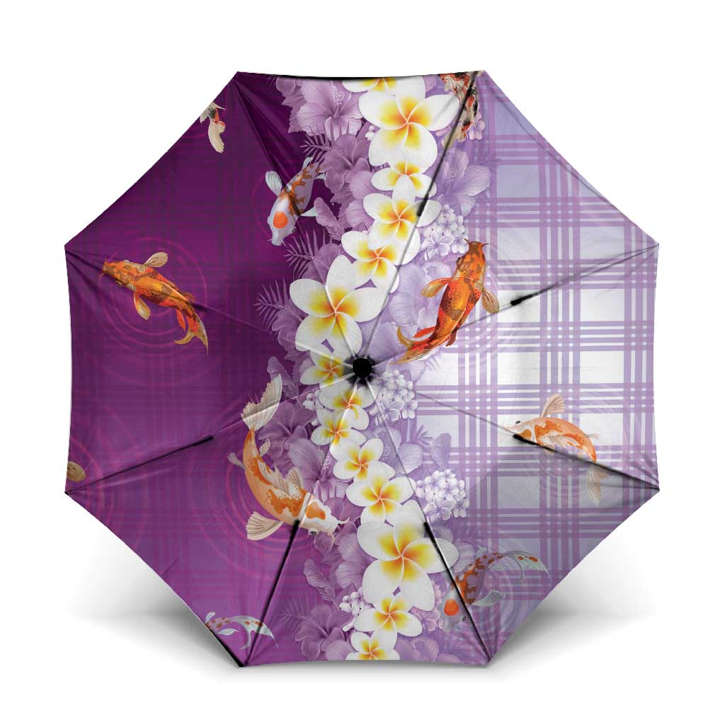 Hawaii And Japan Umbrella Plumeria Lei With Koi Fish Purple LT05 One Size Folded 11.42 inch Opened Diameter 37.4 inch Purple - Polynesian Pride