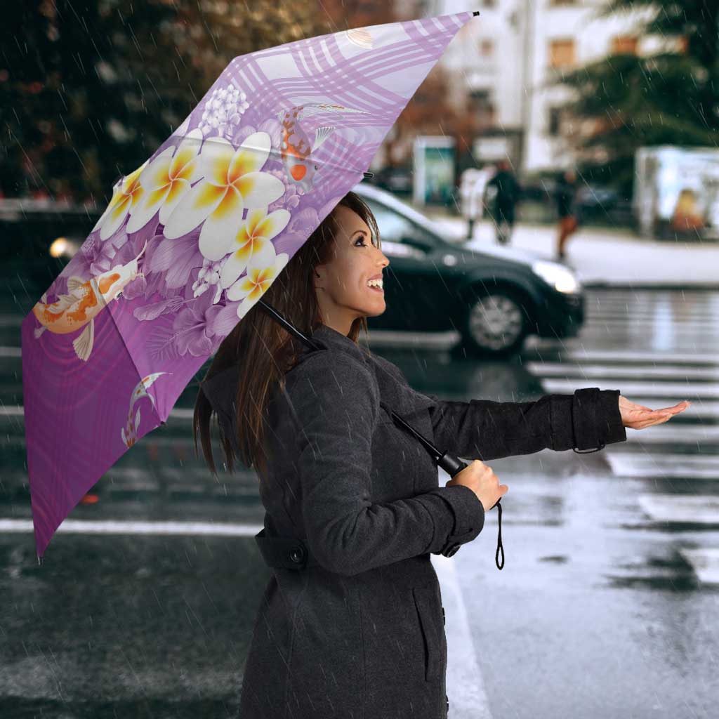 Hawaii And Japan Umbrella Plumeria Lei With Koi Fish Purple LT05 - Polynesian Pride