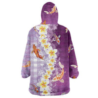 Hawaii And Japan Wearable Blanket Hoodie Plumeria Lei With Koi Fish Purple LT05 - Polynesian Pride